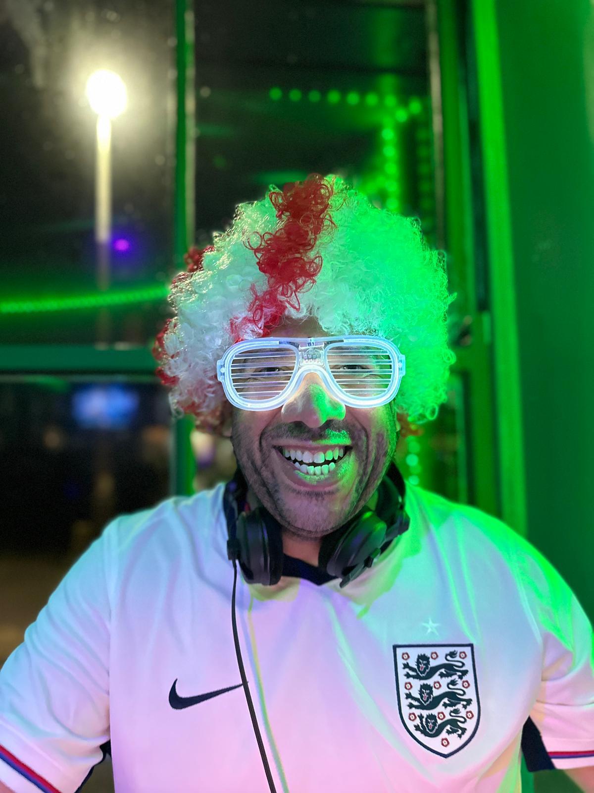 Wayne Cato supporting England at a party